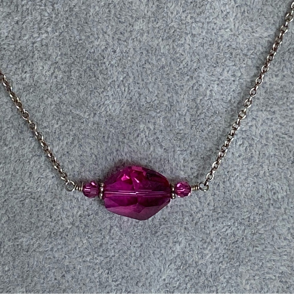 Hand Crafted 925 Silver Swarovski Hot Pink Diamond Crystal Choker Necklace NEW